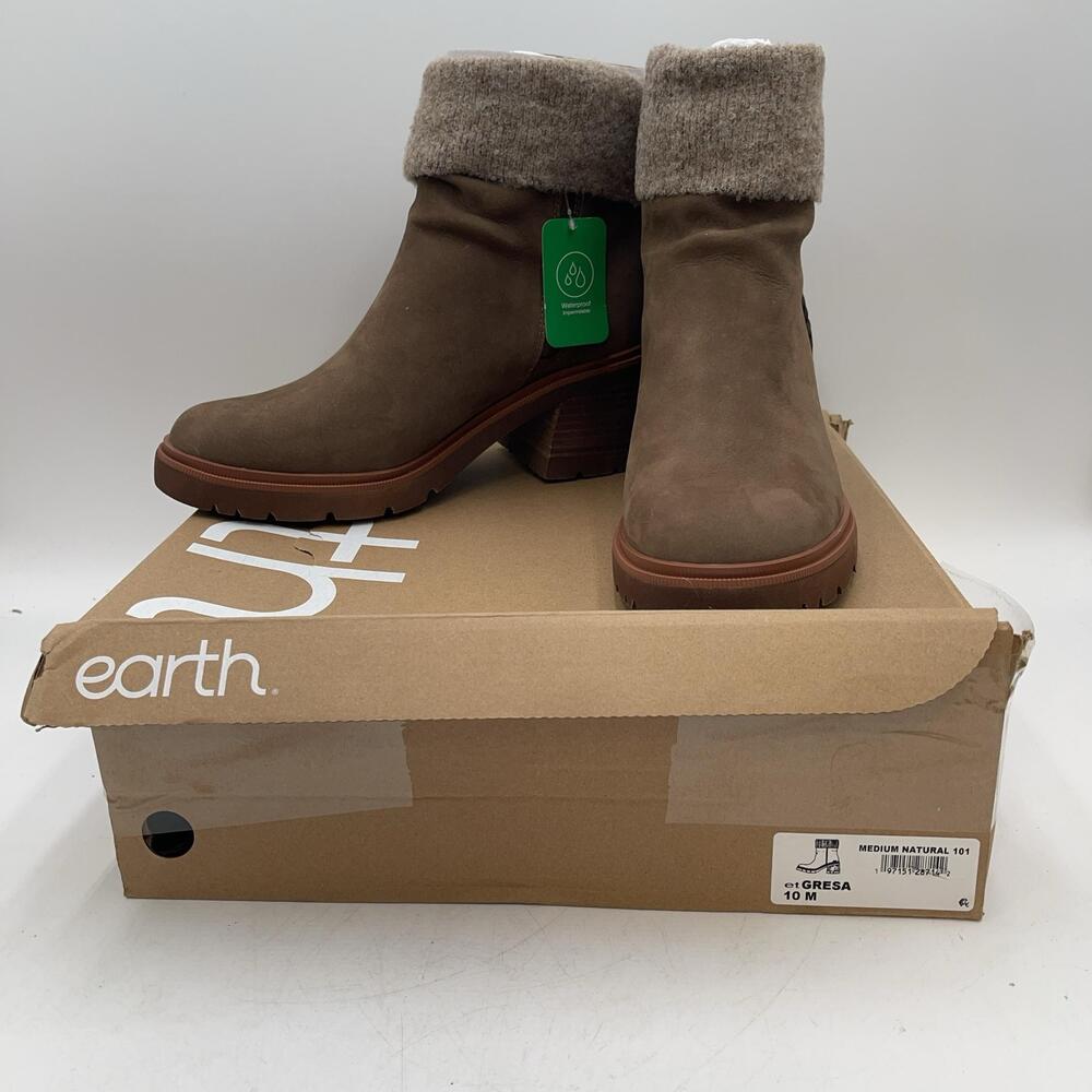 Earth Gresa Boots Womens Brown Nubuck Ankle Fur Cuff Pull On Booties New Size 10